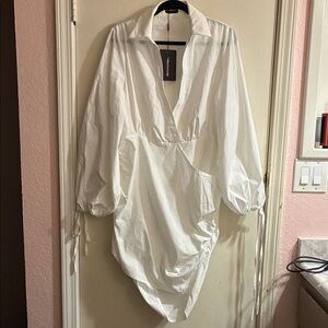 PrettyLittleThing White Collared Dress